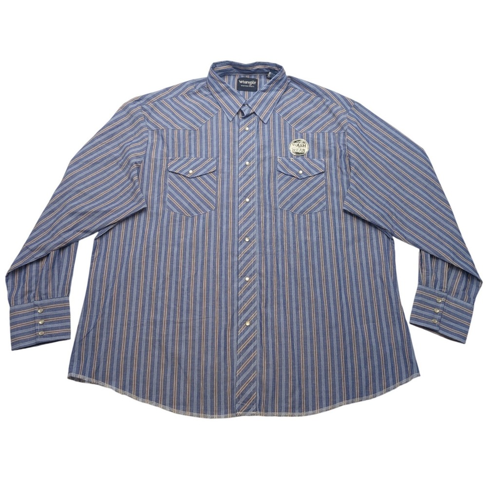 NWT Wrangler Western Shirt Mens XXL Blue Striped Pearl Snap Easy Care 75201AA